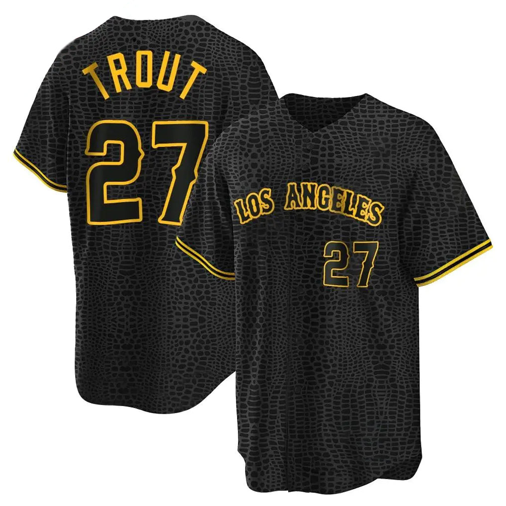 LA.Angels #27 Mike Trout Player Black Snake Skin City Game Home Jdoa Stitched Jerseys