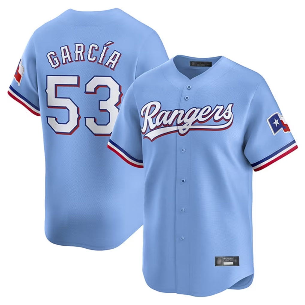 T.Rangers #53 Adolis Garcia Player Light Blue Home Limited Jdoa Stitched Jerseys