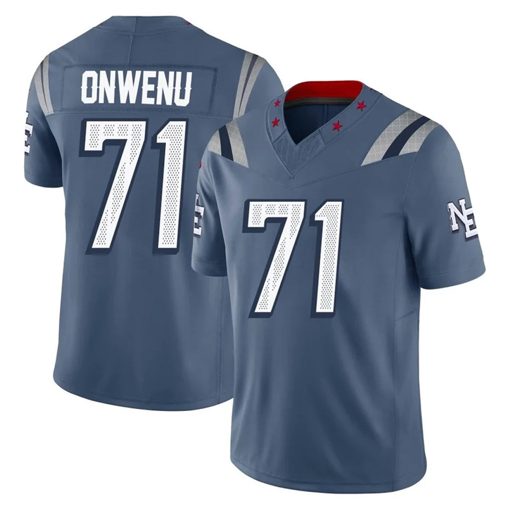 NE.Patriots #71 Mike Onwenu Player Blue Limited Rivalries Collection Home Game Jdoa Stitched Jerseys