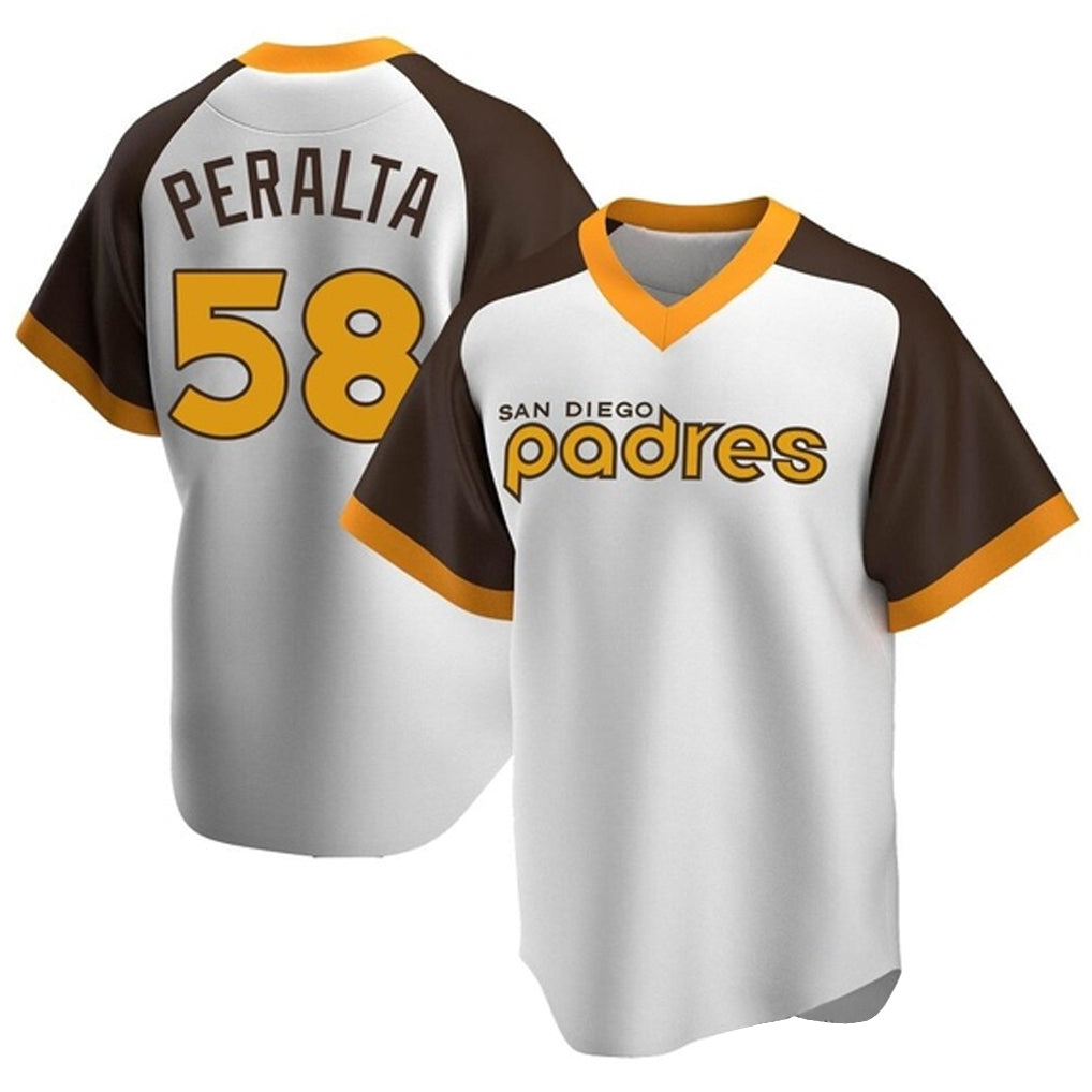 S.Diego Padres #58 Wandy Peralta Player White Home Cooperstown Collection Replica Game Jdoa Stitched Jerseys