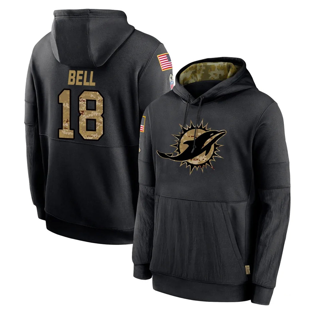 M.Dolphins #18 Chris Bell Player Black Salute to Service Hoodies Limited Game Jdoa Stitched Jerseys