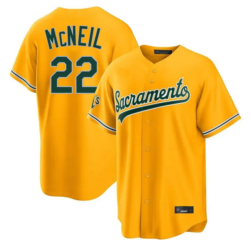 Athletics #22 Jeff McNeil Player Gold Home Game Jdoa Stitched Jerseys
