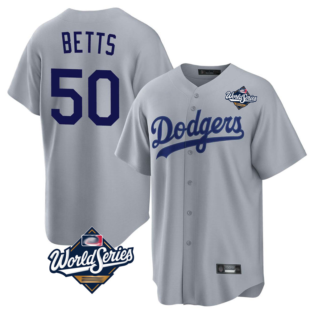 LA.Dodgers #50 Mookie Betts Player Gray World Series Game Jdoa Stitched Jerseys