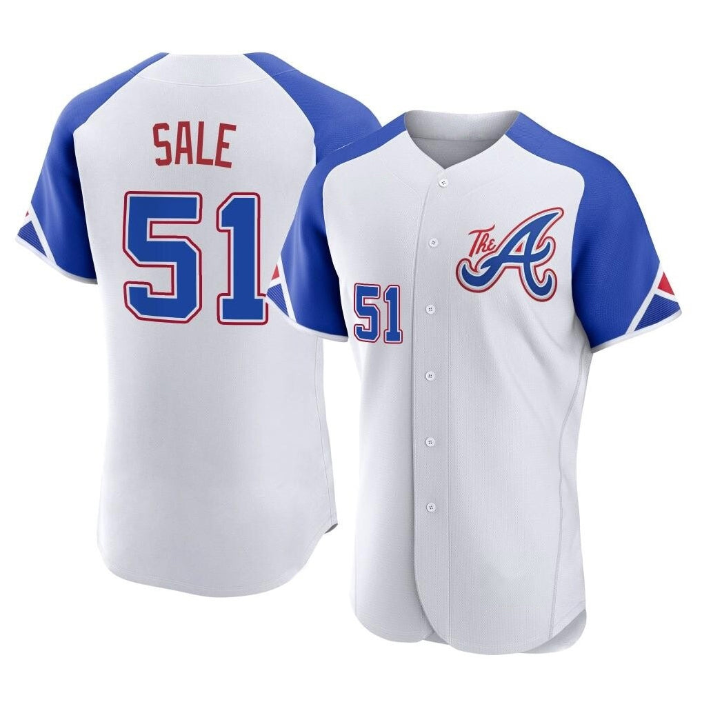 A.Braves #51 Chris Sale Player White City Connect Limited Elite Home Game Jdoa Stitched Jerseys