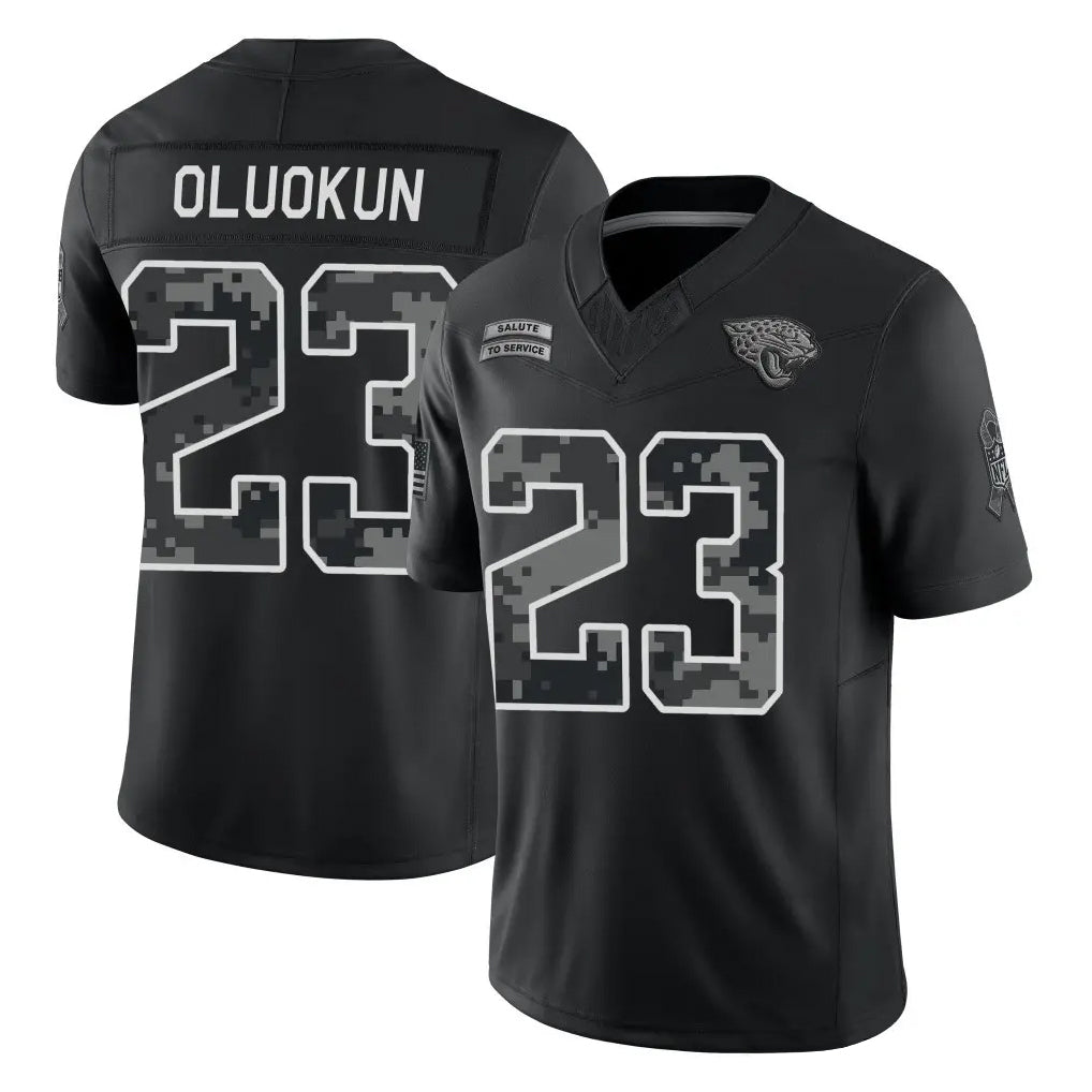 J.Jaguars #23 Foyesade Oluokun Player Black Limited 2026 Salute to Service Home Game Jdoa Stitched Jerseys