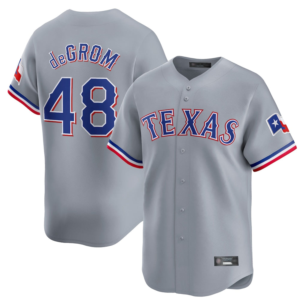 T.Rangers #48 Jacob deGrom Player Gray Home Limited Jdoa Stitched Jerseys
