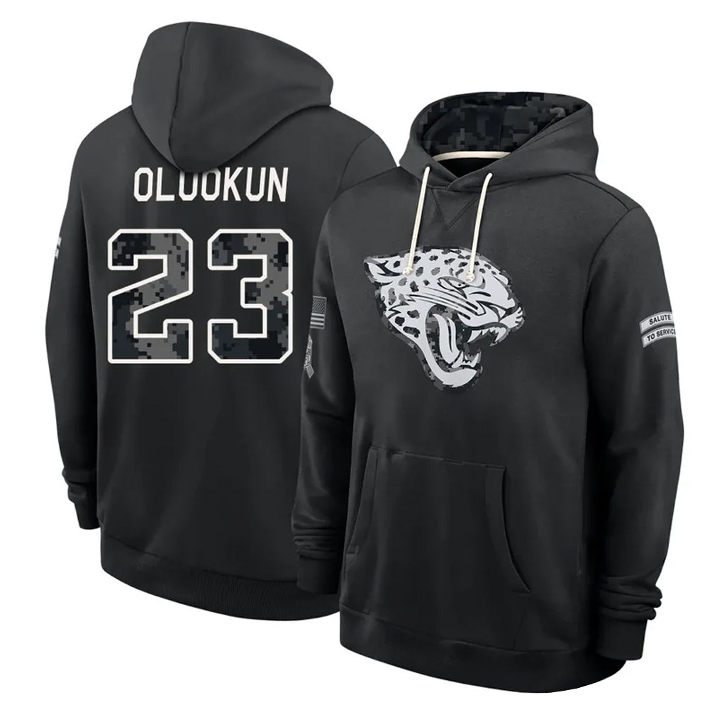 J.Jaguars #23 Foyesade Oluokun Player 2026 Black Logo Pullover Hoodies Limited Game Jdoa Stitched Jerseys