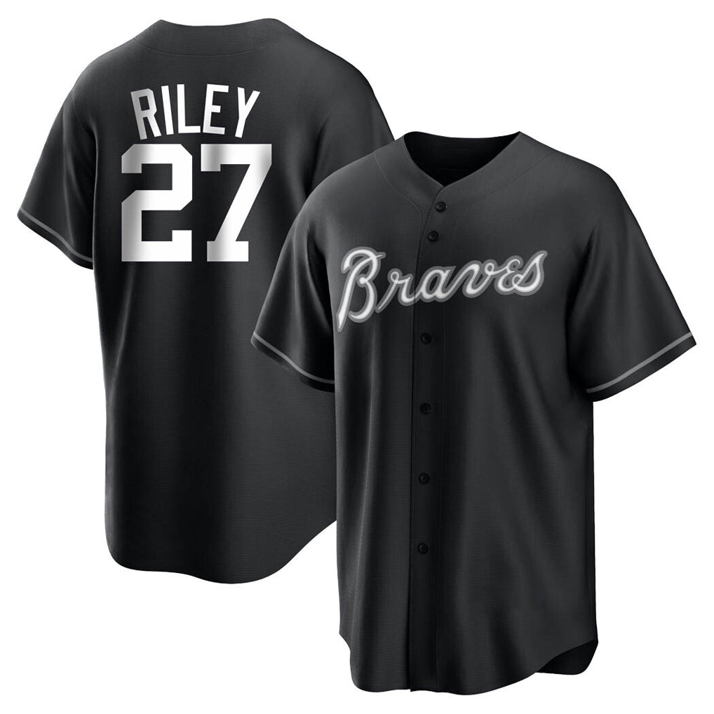 A.Braves #27 Austin Riley Player Black Home Game Jdoa Stitched Jerseys