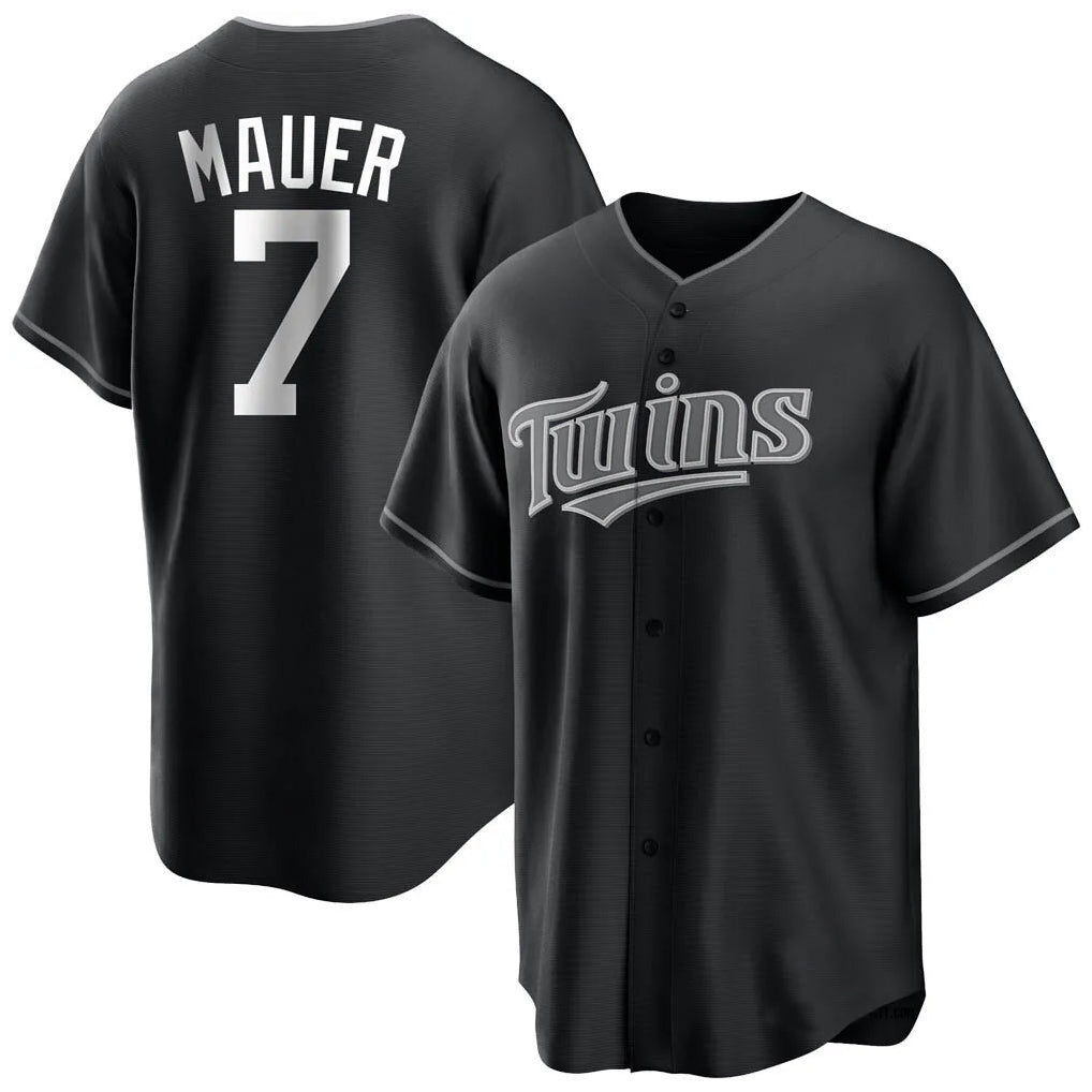 M.Twins #7 Joe Mauer Player Black Home Game Jdoa Stitched Jerseys