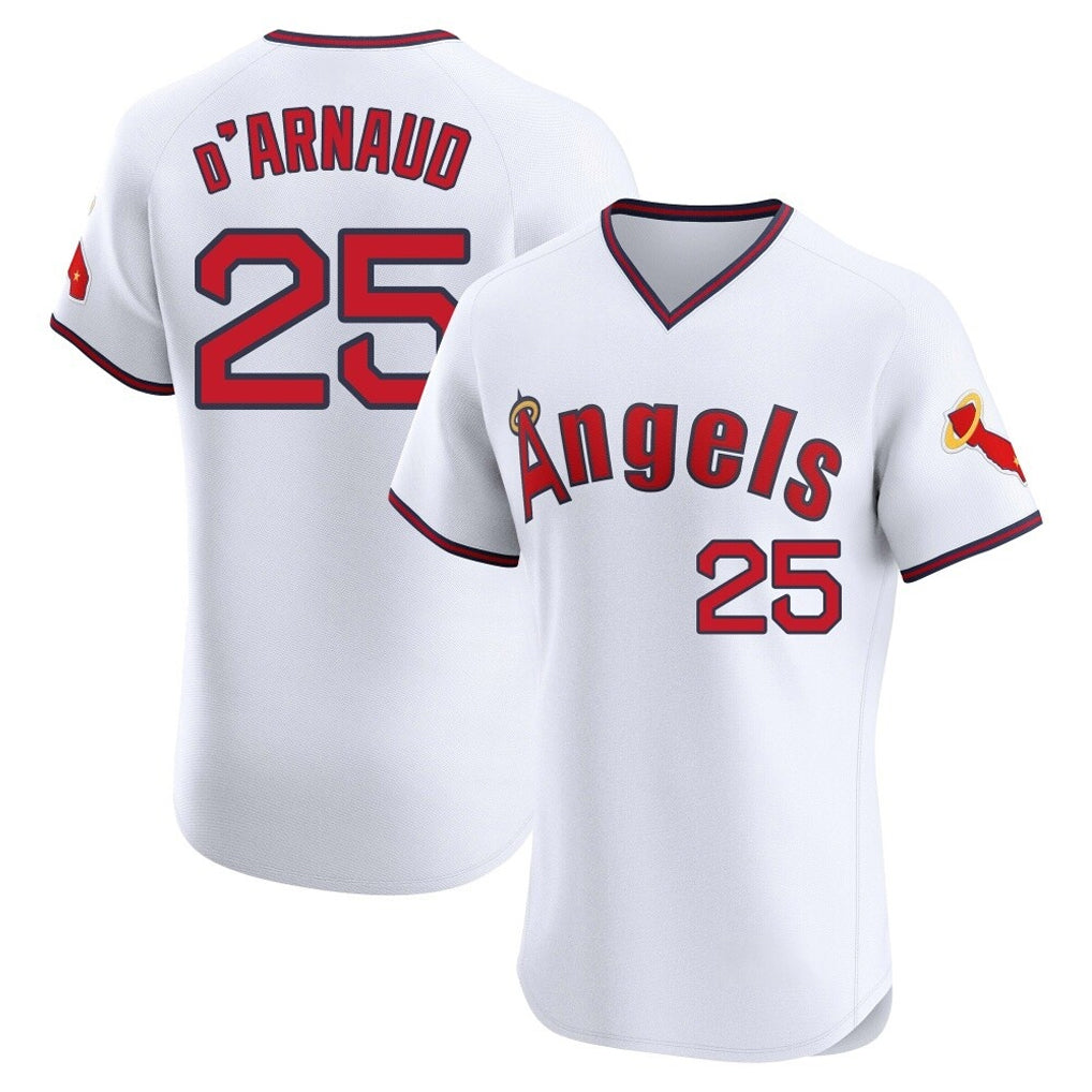 LA.Angels #25 Travis d'Arnaud Player White T-shirt Home Limited Elite Jdoa Stitched Jerseys
