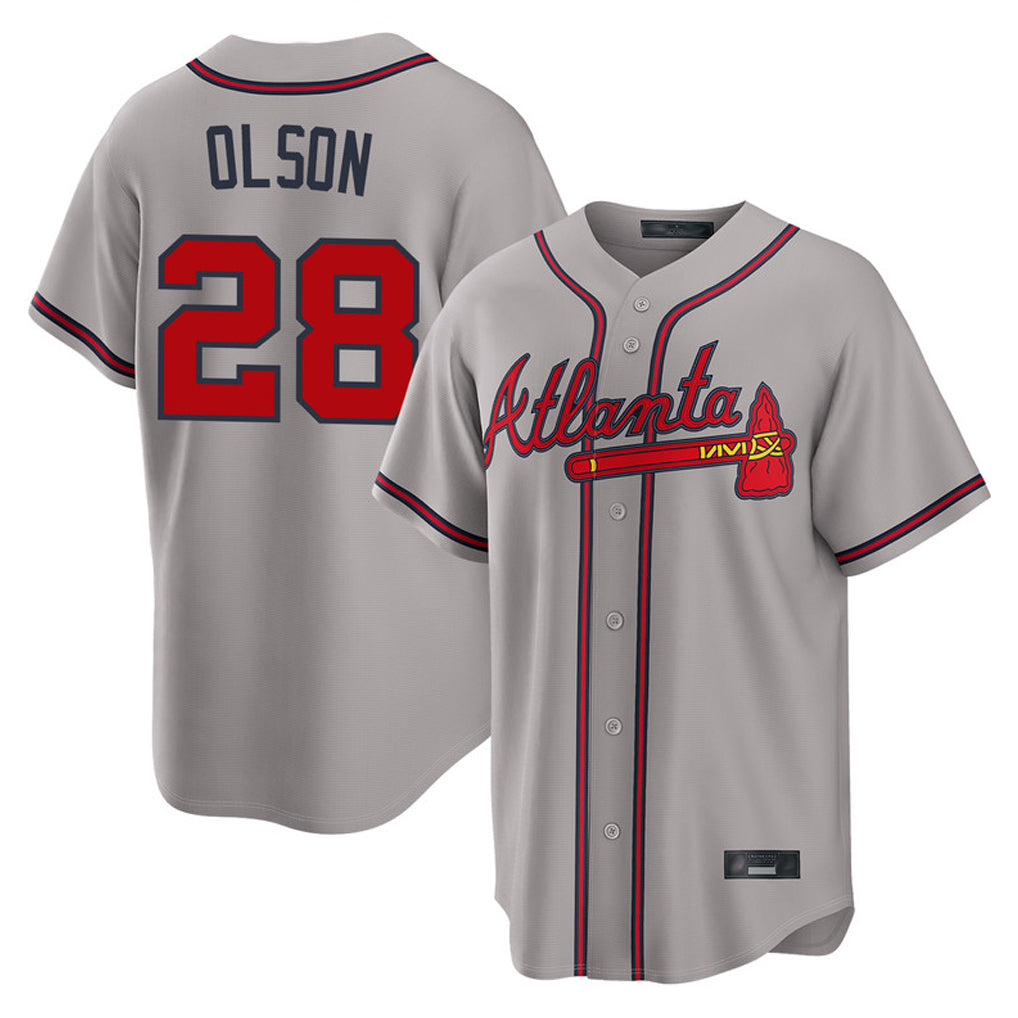 A.Braves #28 Matt Olson Player Gray Home Game Jdoa Stitched Jerseys