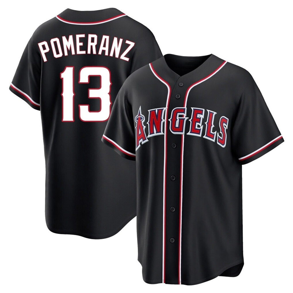 LA.Angels #13 Drew Pomeranz Player Black Fashion Out Home Game Jdoa Stitched Jerseys
