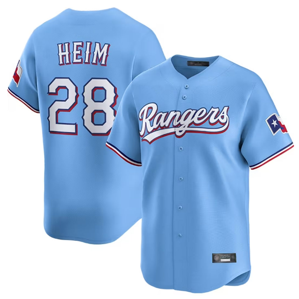 T.Rangers #28 Jonah Heim Player Light Blue Home Limited Jdoa Stitched Jerseys