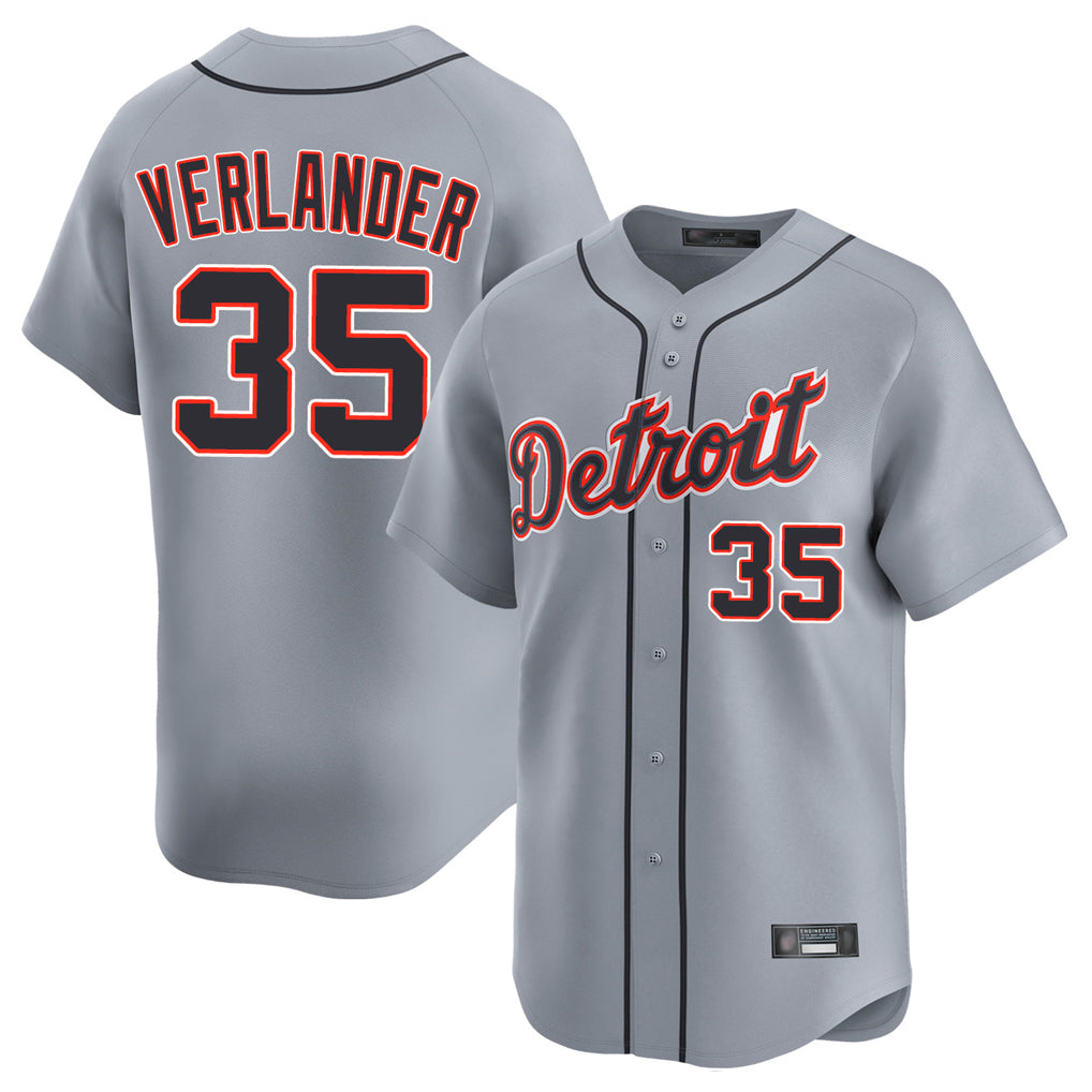 D.Tigers #35 Justin Verlander Player Gray Home Limited Jdoa Stitched Jerseys