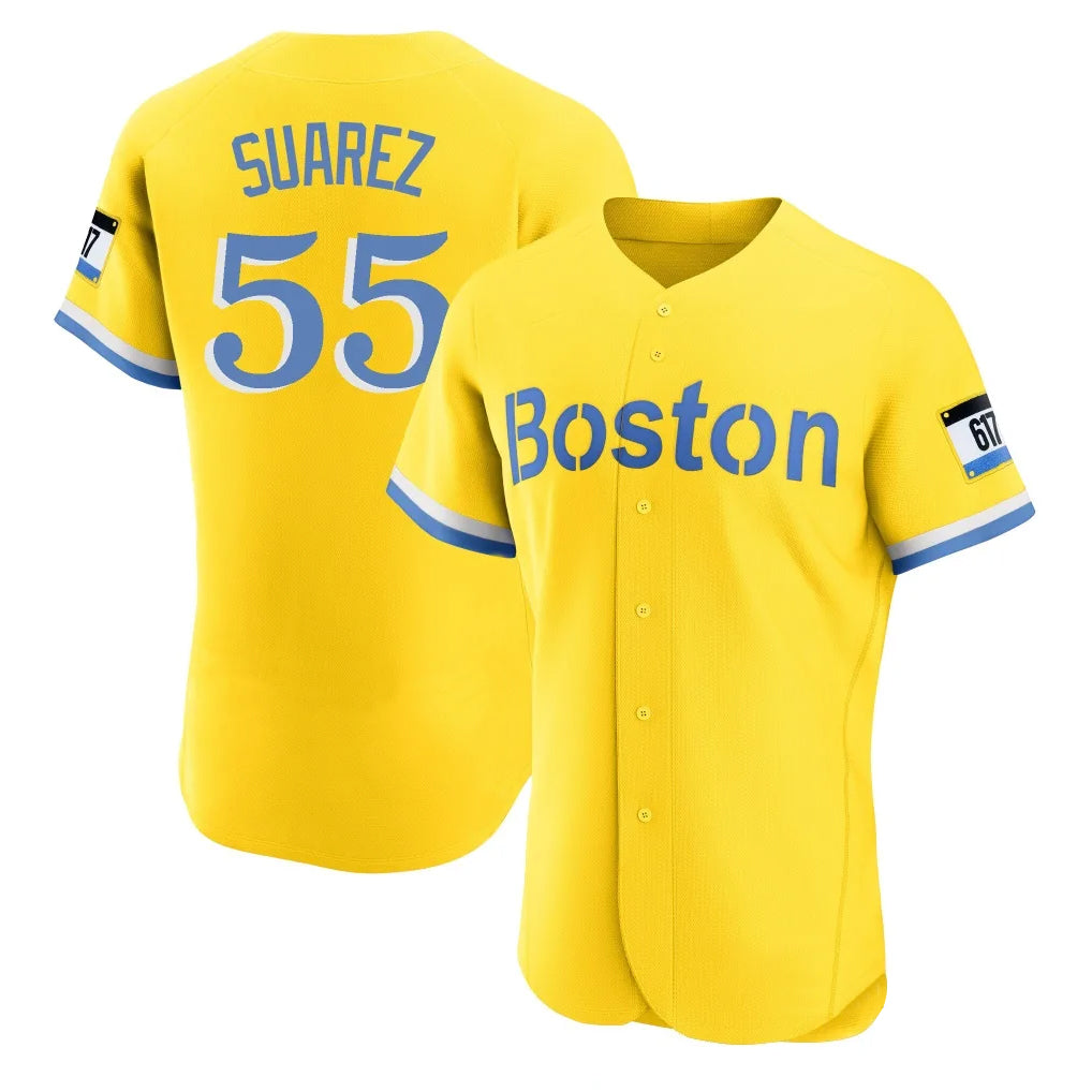 B.Red Sox #55 Ranger Su¨¢rez Player Yellow Limited Elite Home Game Jdoa Stitched Jerseys