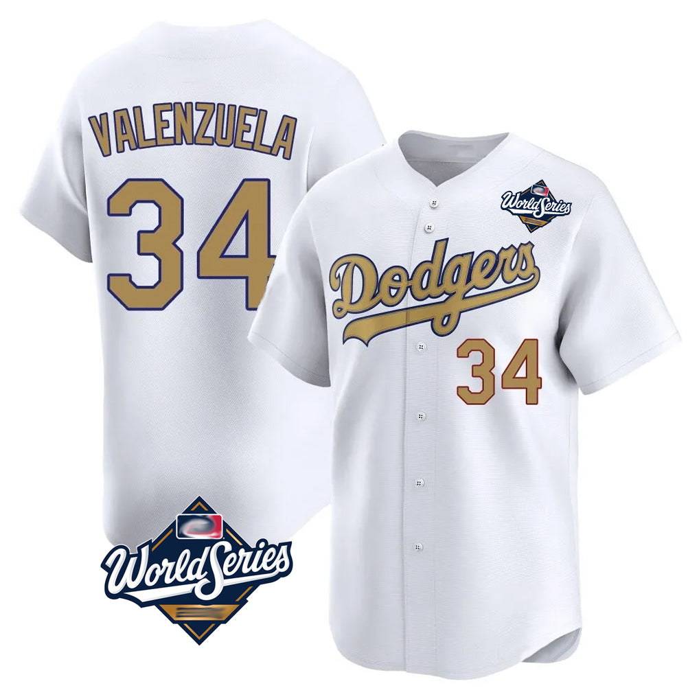 LA.Dodgers #34 Fernando Valenzuela Player Gold World Series Collection Limited Home Jdoa Stitched Jerseys