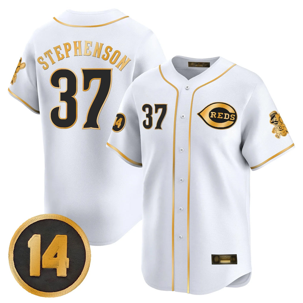 C.Reds #37 Tyler Stephenson Player White-Gold Vapor Premier Limited Home Jdoa Stitched Jerseys