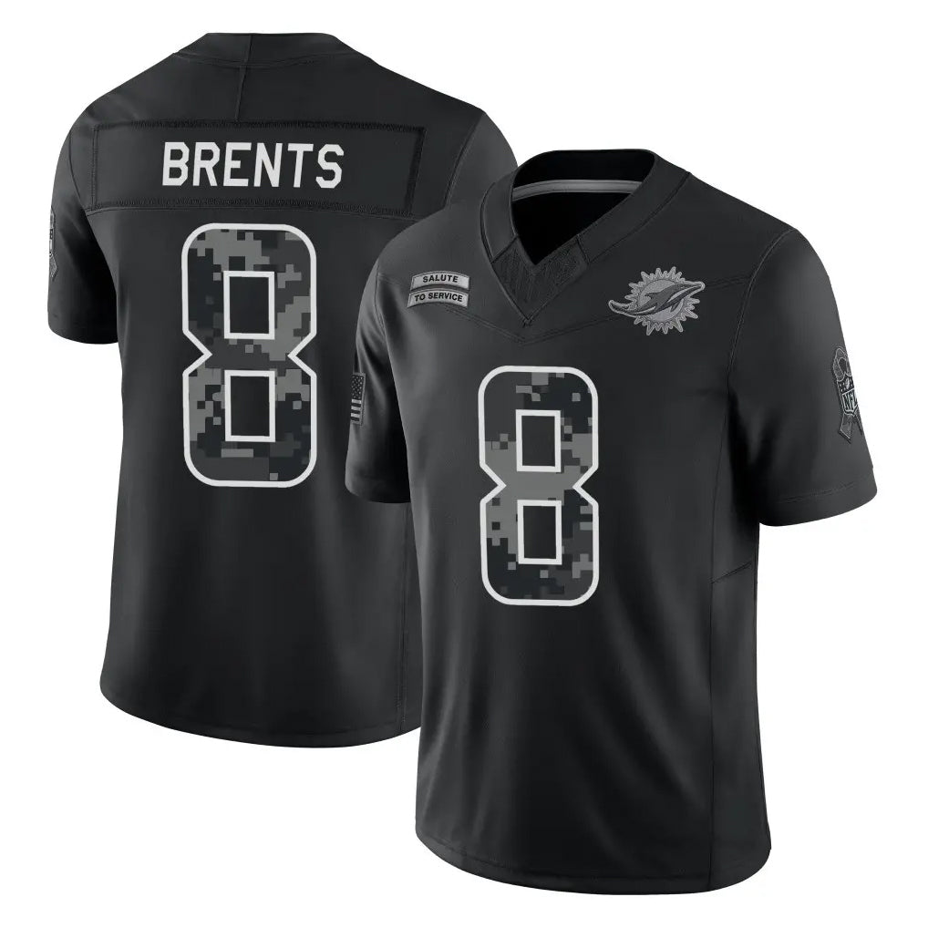 M.Dolphins #8 JuJu Brents Player Black Limited 2026 Salute to Service Home Game Jdoa Stitched Jerseys