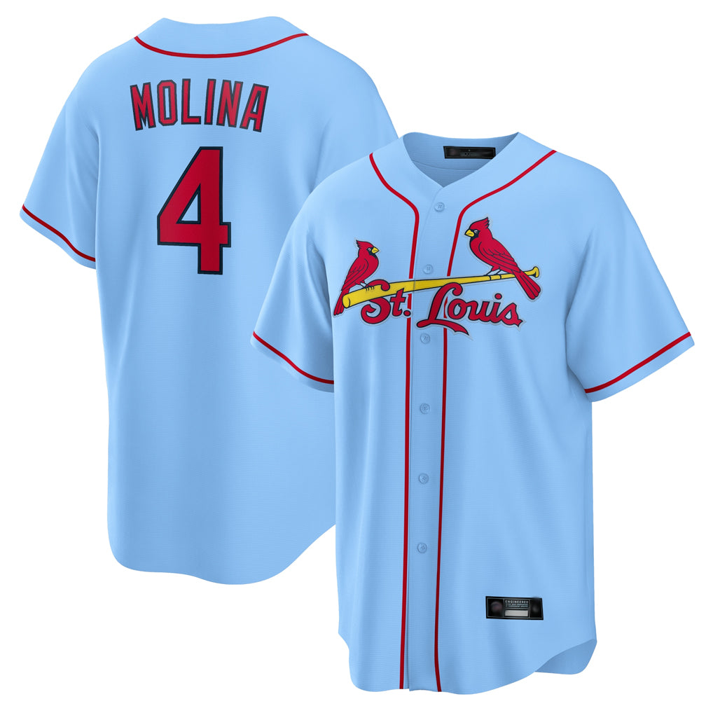 St. Louis Cardinals #4 Yadier Molina Player Light Blue Home Game Jdoa Stitched Jerseys