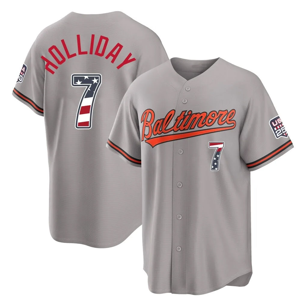 B.Orioles #7 Jackson Holliday Player Gray USA 250 Fourth of July Home Game Jdoa Stitched Jerseys