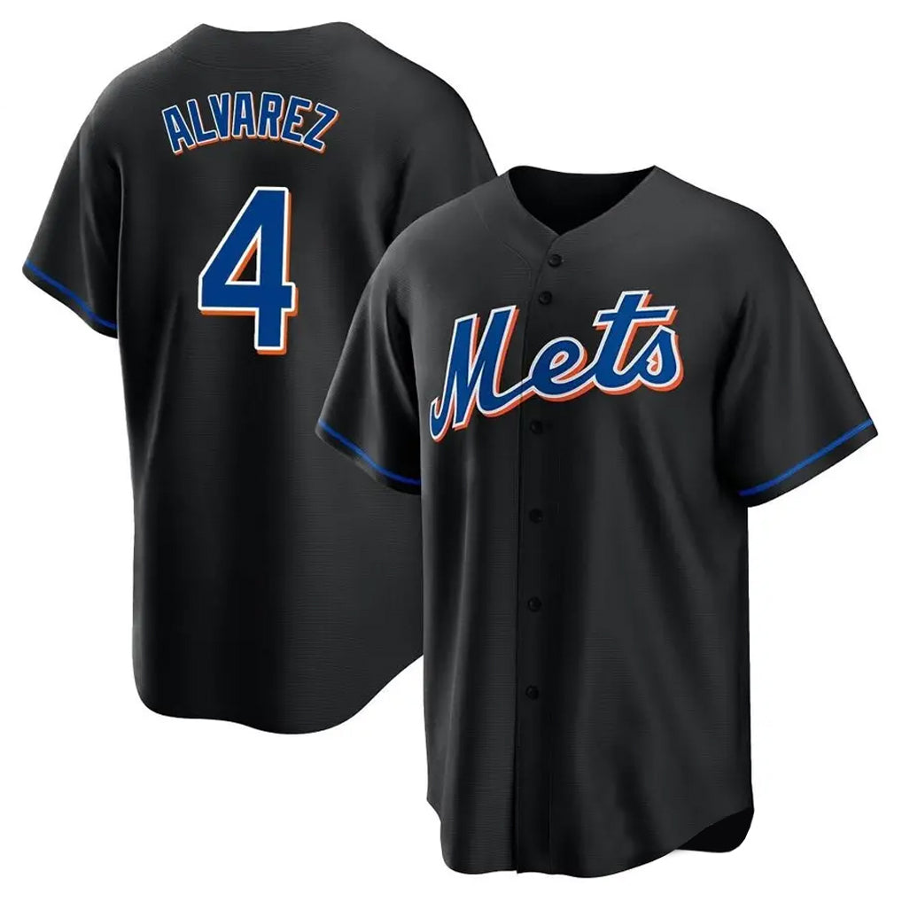 NY.Mets #4 Francisco Alvarez Player Black Replica Home Game Jdoa Stitched Jerseys