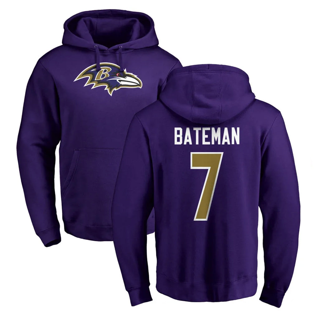 B.Ravens #7 Rashod Bateman Player Purple Salute to Service Pullover Hoodie Jdoa Stitched Jerseys