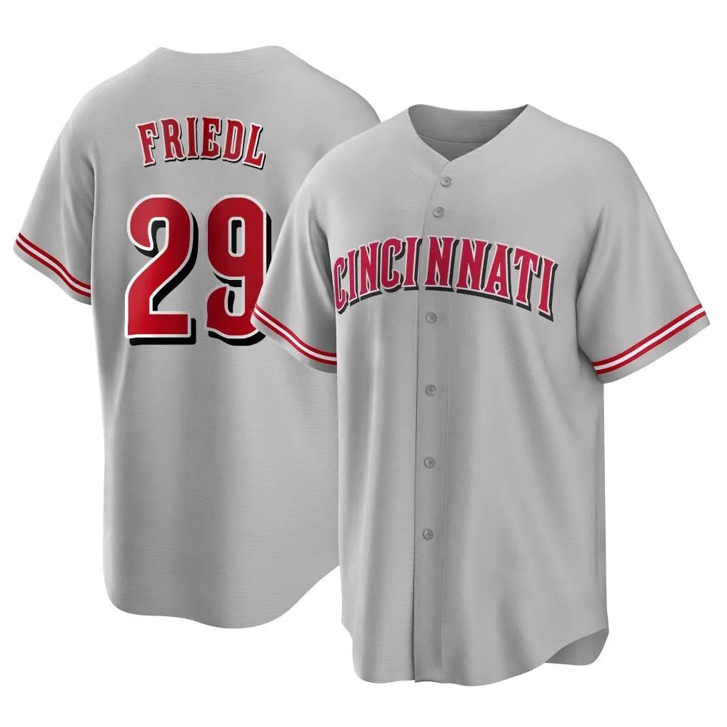 C.Reds #29 TJ Friedl Player Gray Home Game Jdoa Stitched Jerseys
