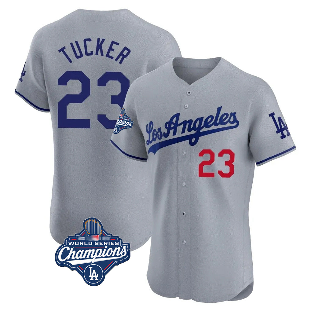 LA.Dodgers #23 Kyle Tucker Player Gray World Series Meet Limited Elite Home Jdoa Stitched Jerseys
