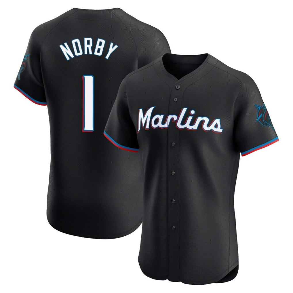 M.Marlins #1 Connor Norby Player Black Vapor Home Limited Elite Jdoa Stitched Jerseys