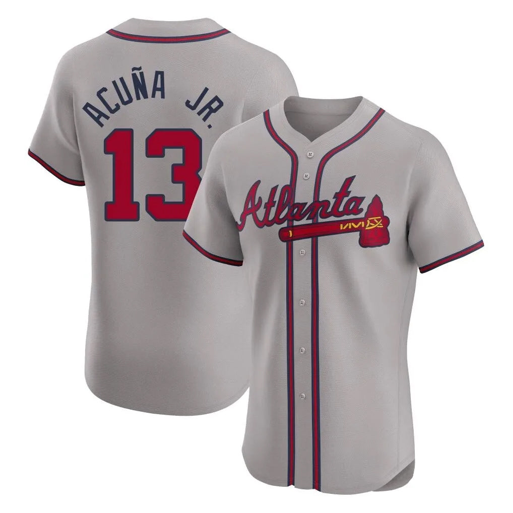 A.Braves #13 Ronald Acuna Jr Player Gray Limited Elite Home Game Jdoa Stitched Jerseys