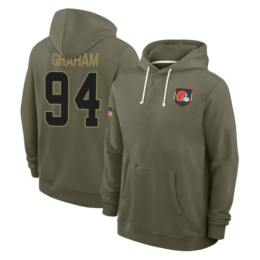 C.Browns #94 Mason Graham Player Olive Salute to Service Pullover Hoodies Limited Jdoa Stitched Jerseys