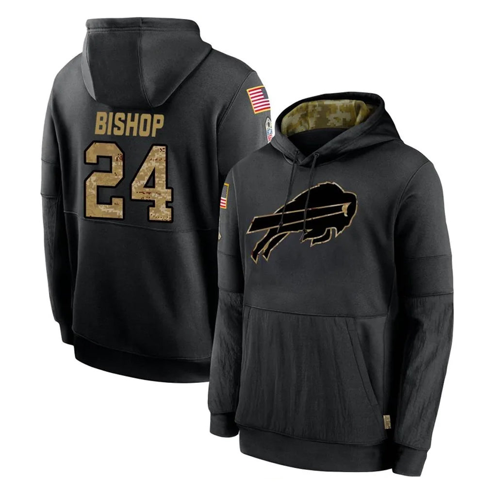 B.Bills #24 Cole Bishop Player Black Salute to Service Hoodies Hame Jdoa Stitched Jerseys