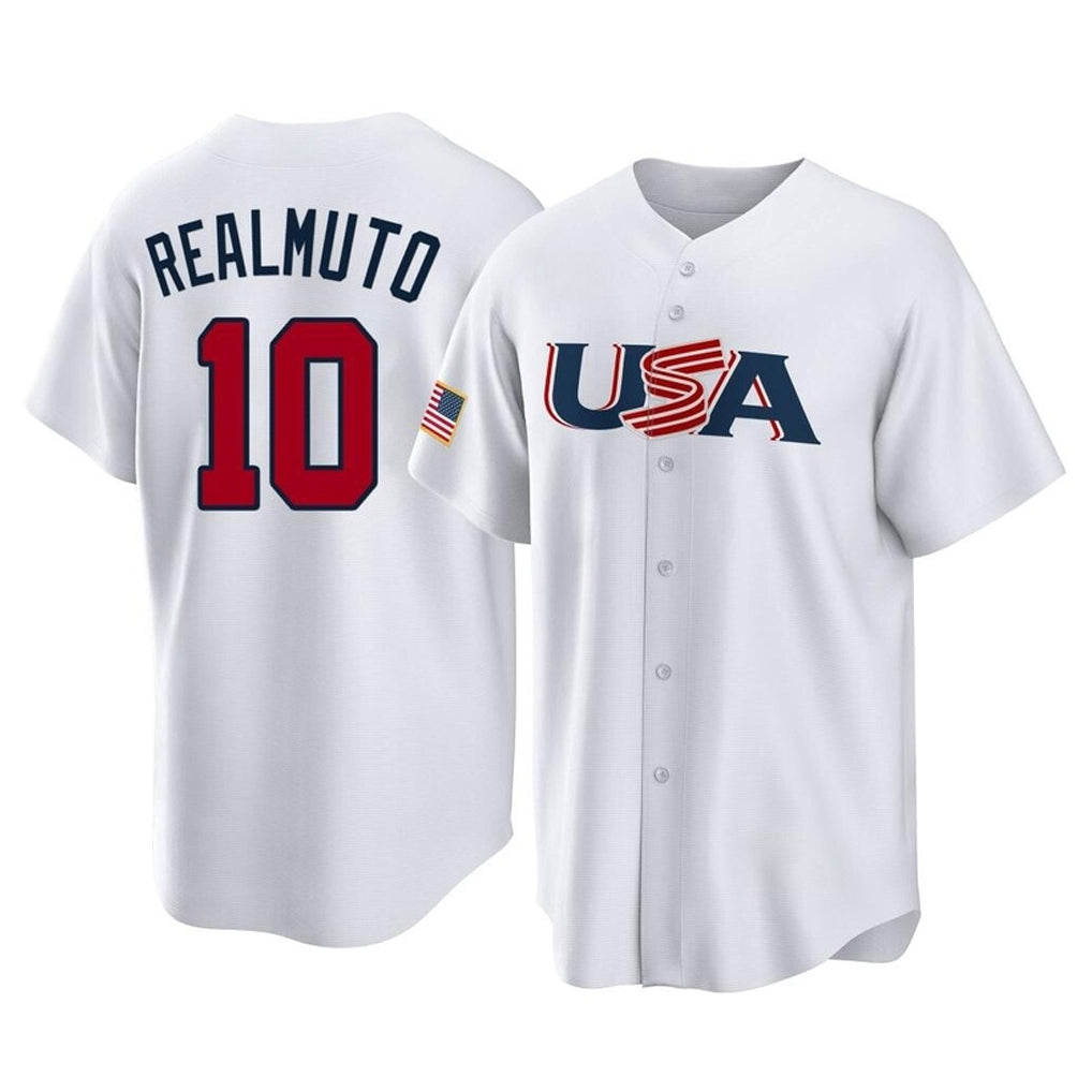 P.Phillies #10 J.T. Realmuto Player White USA World Classic Home Game Jdoa Stitched Jerseys