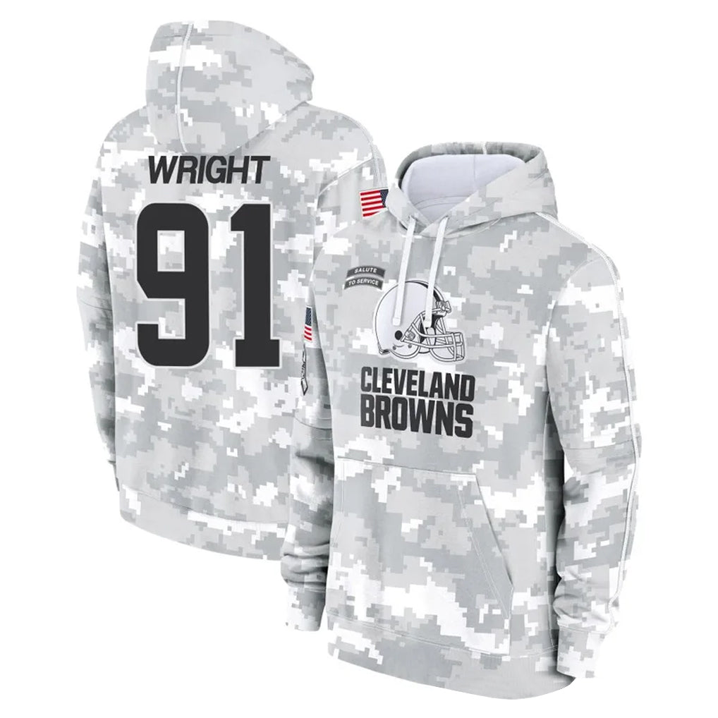 C.Browns #91 Alex Wright Player Arctic Camo Salute to Service Hoodies Limited Game Jdoa Stitched Jerseys