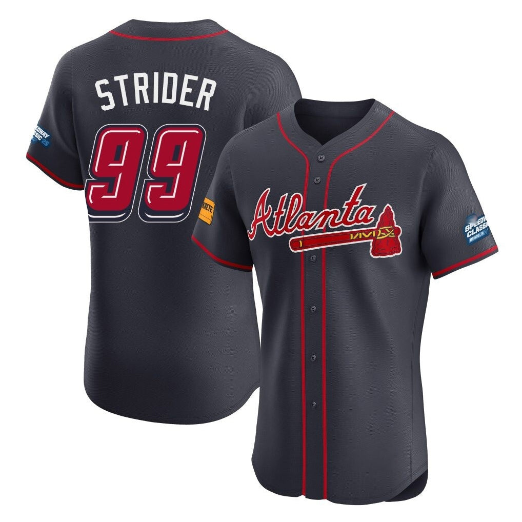 A.Braves #99 Spencer Strider Player Navy 2025 Speedway Classic Limited Elite Home Game Jdoa Stitched Jerseys