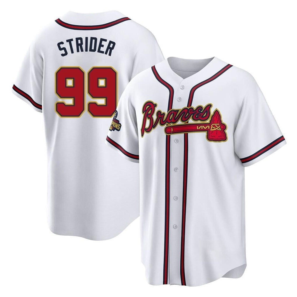 A.Braves #99 Spencer Strider Player White Gold Home Game Jdoa Stitched Jerseys