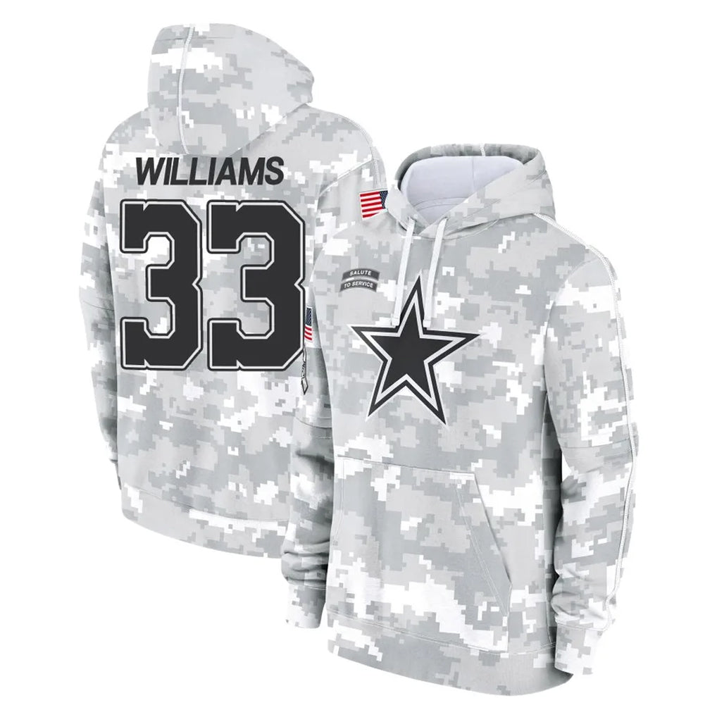 D.Cowboys #33 Javonte Williams Player Arctic Camo Salute to Service Hoodies Limited Game Jdoa Stitched Jerseys
