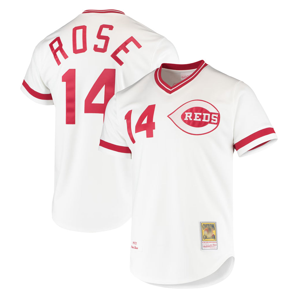 C.Reds #14 Pete Rose Player White Mitchell & Ness Throwback Cooperstown Mesh T-shirt Game Jdoa Stitched Jerseys