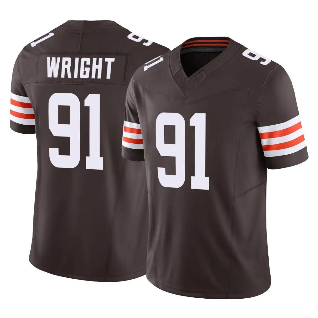 C.Browns #91 Alex Wright Player Brown Vapor F.U.S.E. Limited Home Game Jdoa Stitched Jerseys