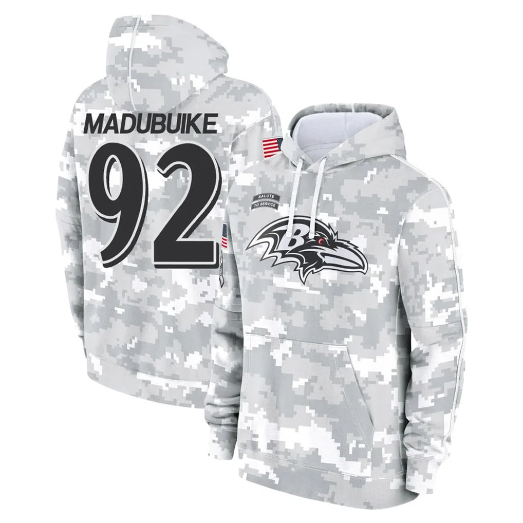 B.Ravens #92 Nnamdi Madubuike Player Arctic Camo Salute to Service Pullover Hoodie Jdoa Stitched Jerseys