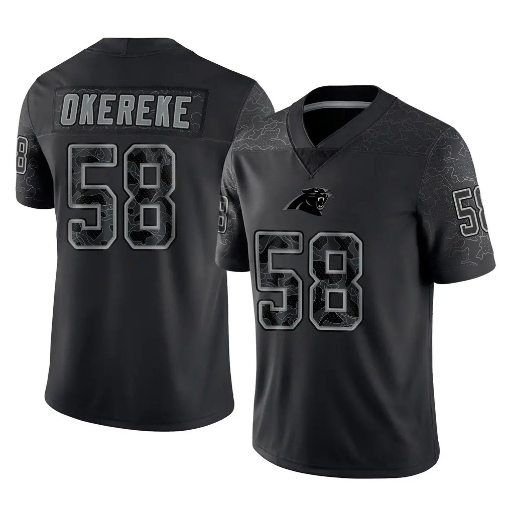 C.Panthers #58 Bobby Okereke Player Black Limited Reflective Game Jdoa Stitched Jerseys