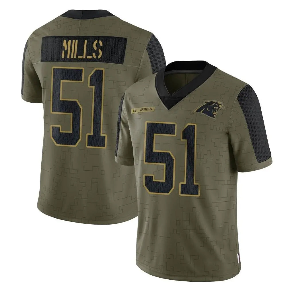 C.Panthers #51 Sam Mills Player Olive Salute to Service Limited Game Jdoa Stitched Jerseys