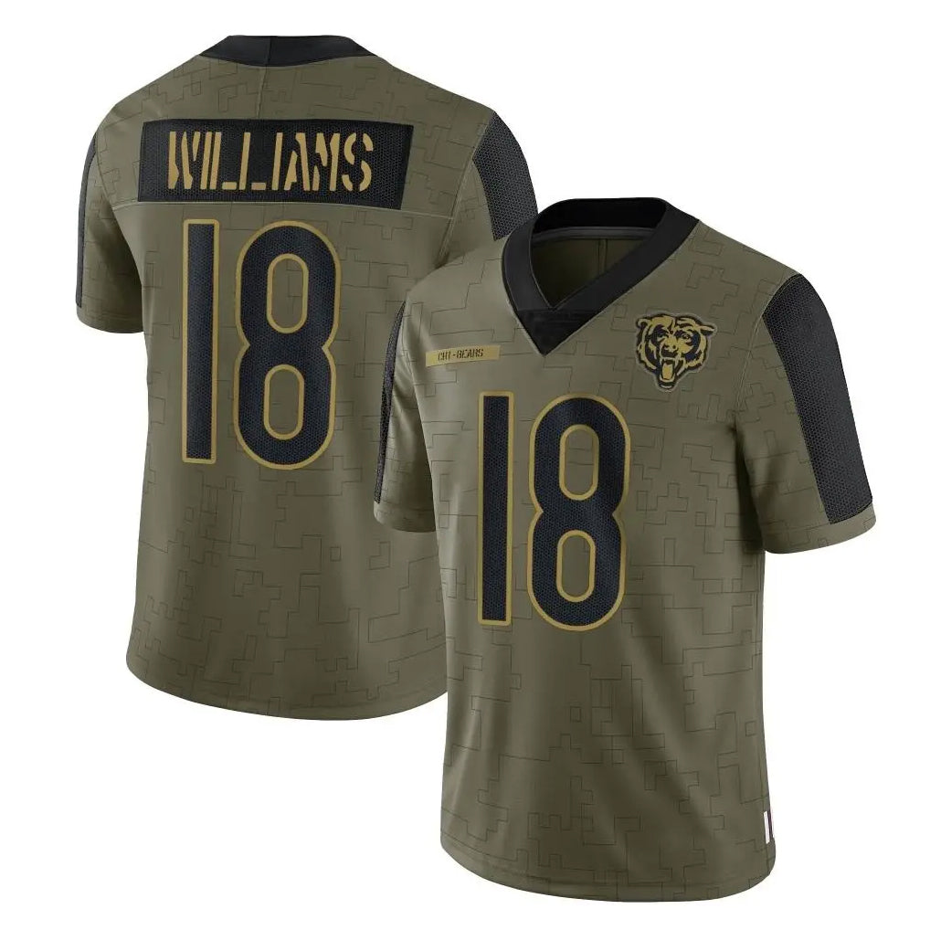 C.Bears #18 Caleb Williams Player Olive Salute to Service Limited Jdoa Stitched Jerseys