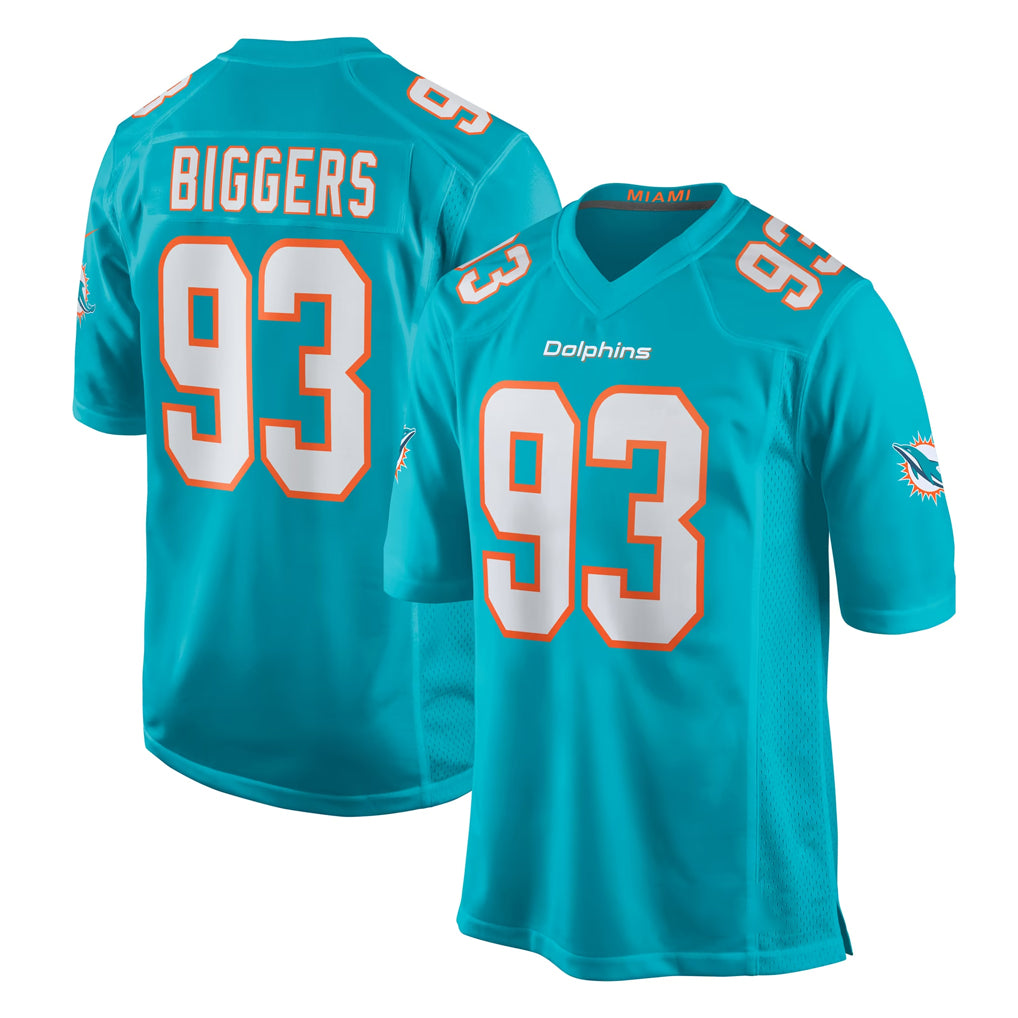 M.Dolphins #93 Zeek Biggers Player Aqua Home Game Jdoa Stitched Jerseys