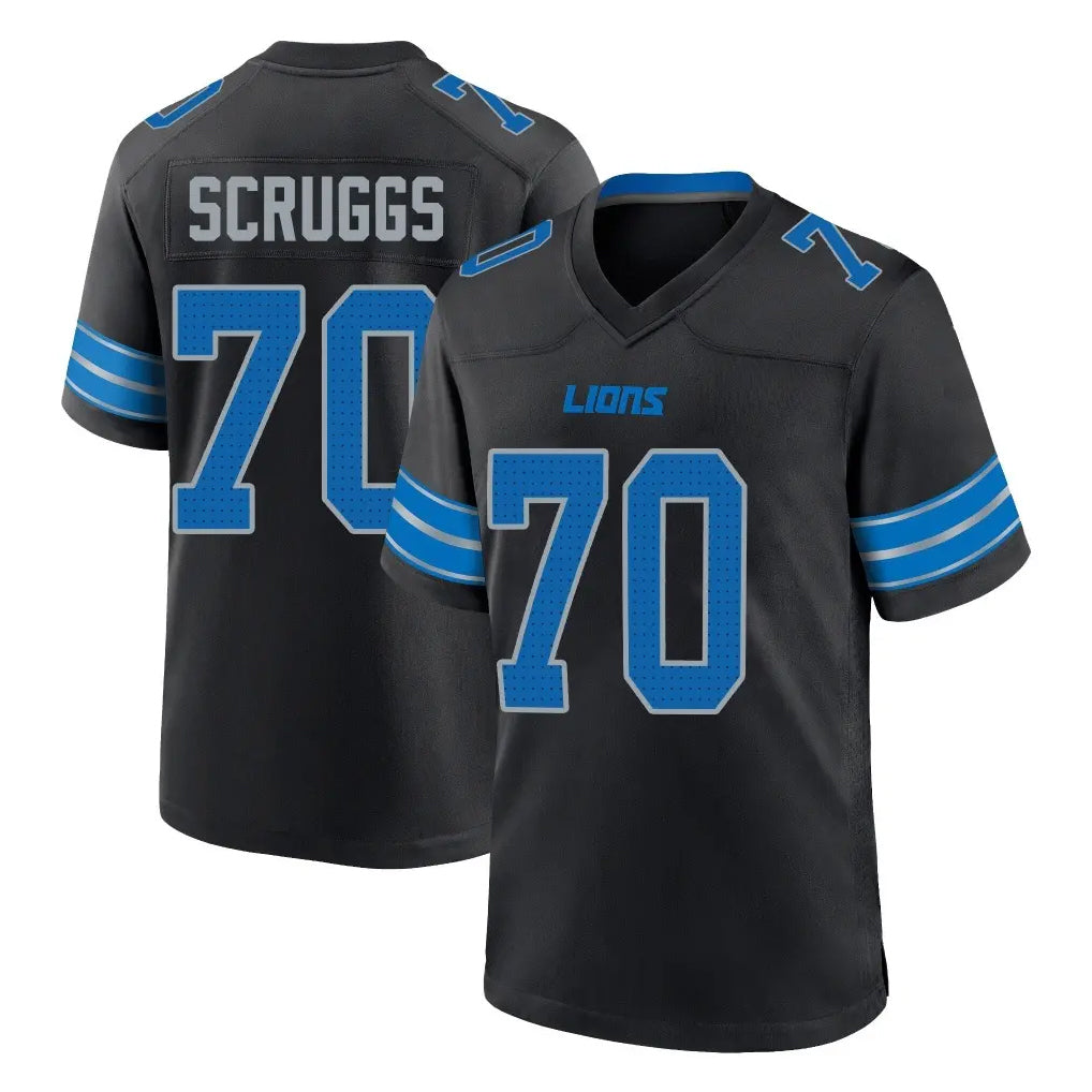D.Lions #70 Juice Scruggs Player Black Alternate Home Game Jdoa Stitched Jerseys