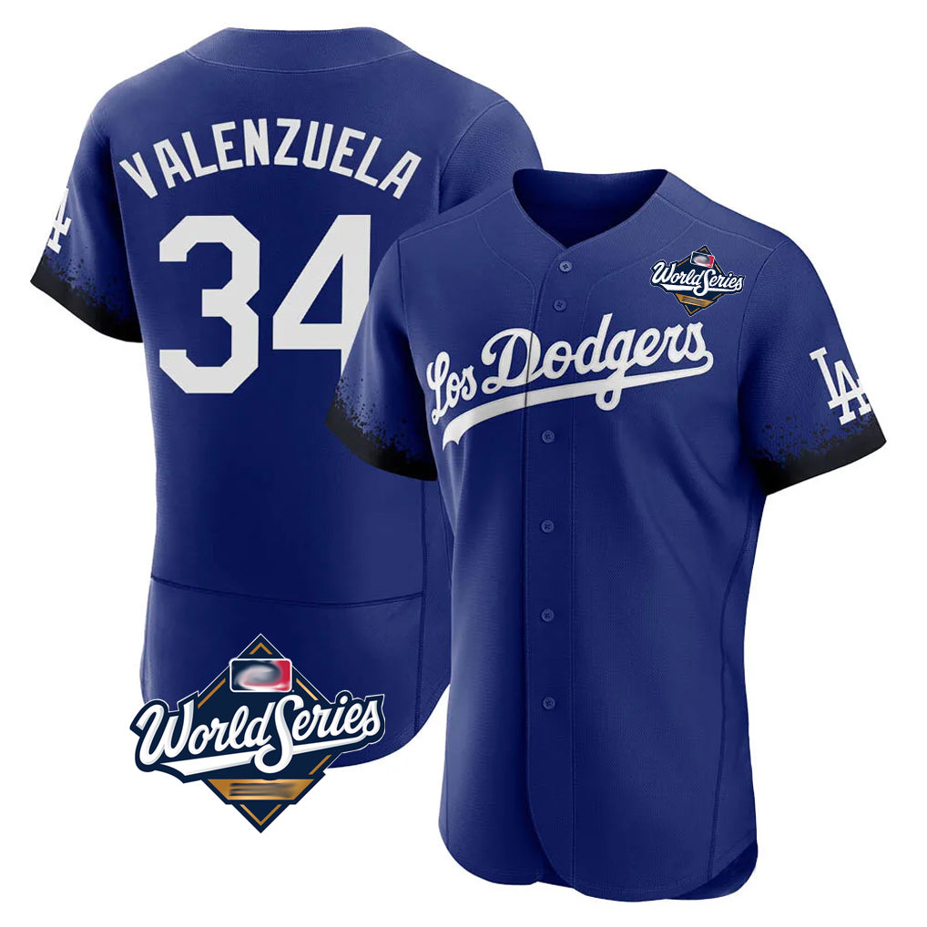 LA.Dodgers #34 Fernando Valenzuela Player Royal World Series City Connect Elite Home Jdoa Stitched Jerseys