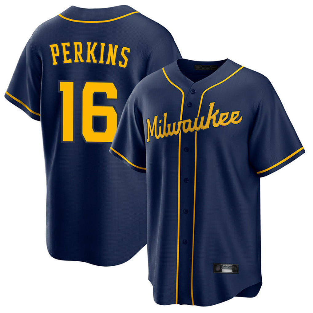 M.Brewers #16 Blake Perkins Player Navy Home Game Jdoa Stitched Jerseys