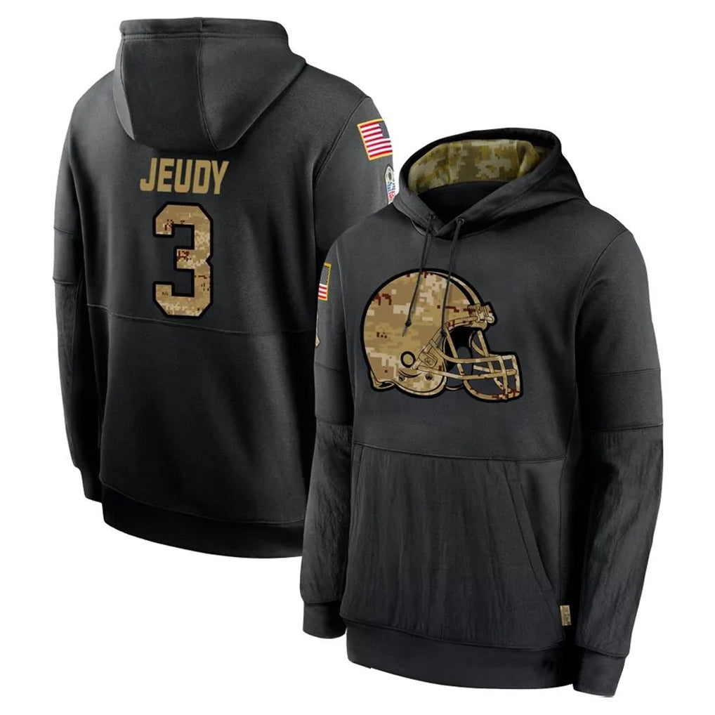 C.Browns #3 Jerry Jeudy Player Black Salute to Service Pullover Hoodies Limited Jdoa Stitched Jerseys