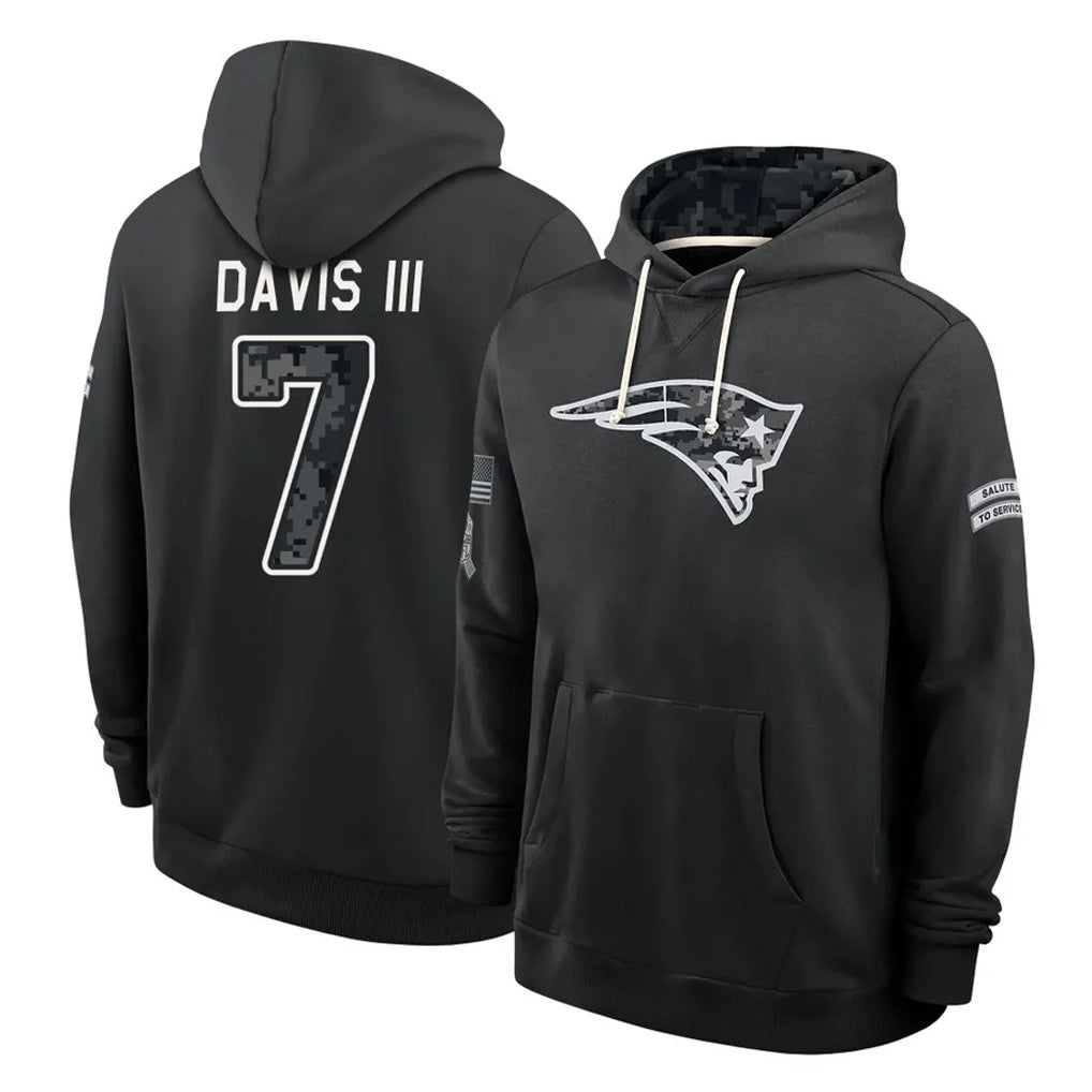 NE.Patriots #7 Carlton Davis III Player 2026 Black Logo Pullover Hoodies Limited Game Jdoa Stitched Jerseys