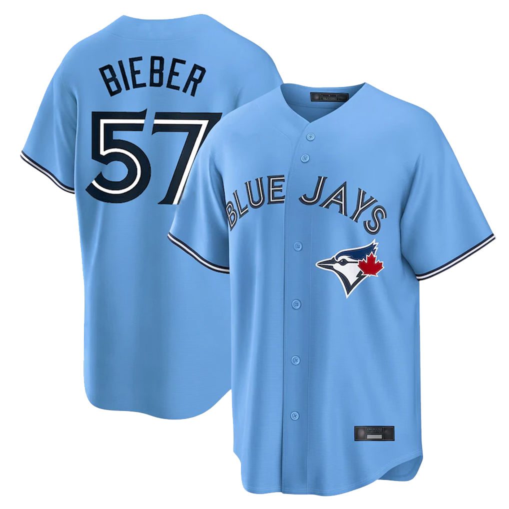T.Blue Jays #57 Shane Bieber Player Blue Home Jdoa Stitched Jerseys